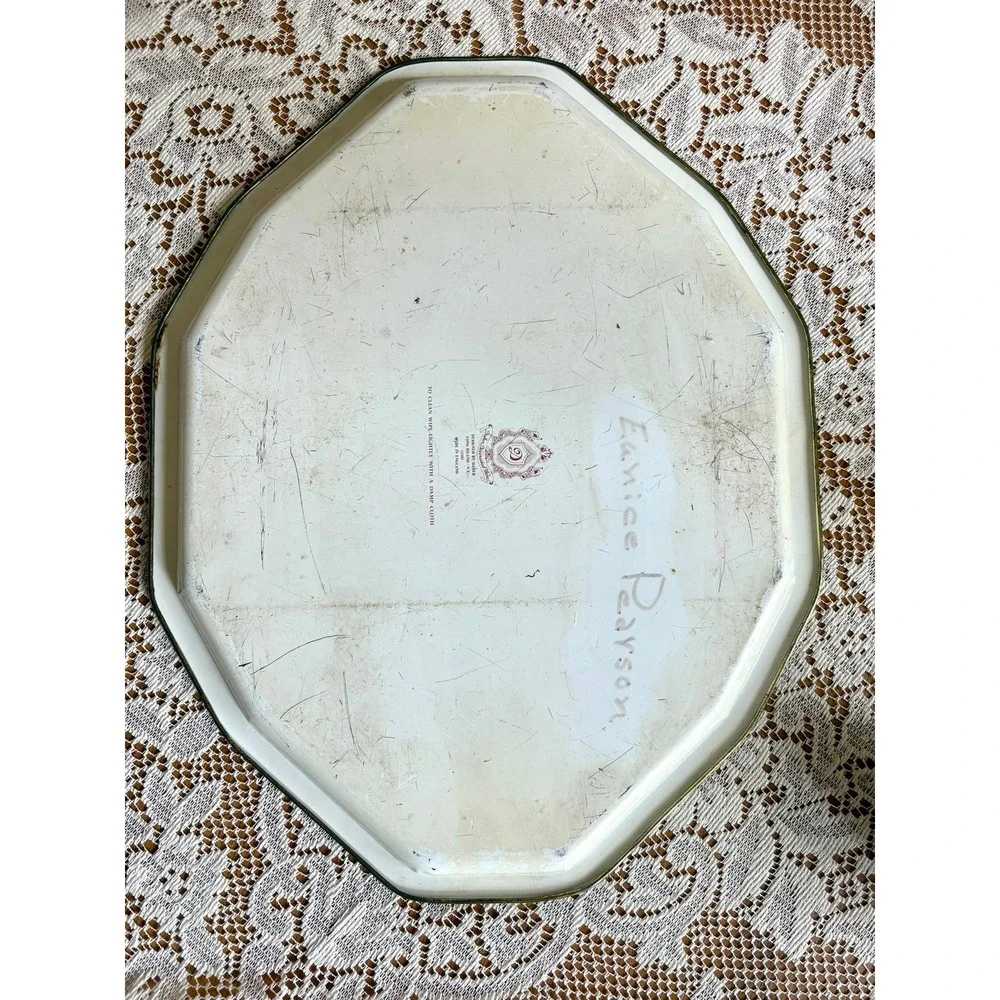 Vintage Daher Decorated‎ Ware Tin Tray Rooster Floral Octagon England Rustic 17